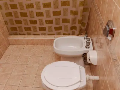 a bathroom with a white toilet and a sink at Depto 5 in Villa Carlos Paz
