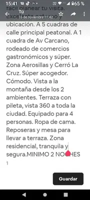 a screenshot of a text message on a cell phone at Dpto en alquiler temporario en VCPaz in Villa Carlos Paz