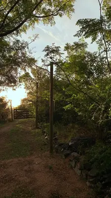 a wooden pole in the middle of a field with trees at Jauja in San Javier