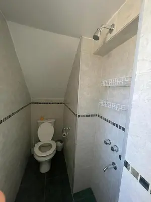 a small bathroom with a toilet and a shower at Monoambiente El Sosiego in Alta Gracia
