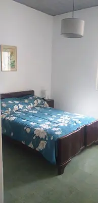 a bedroom with a bed with a blue comforter at Alojamiento Taravella in Cordoba