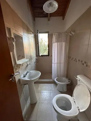 a bathroom with a toilet and a sink at Cabañas El Francés in Merlo