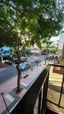a tree on a sidewalk next to a street at Departamentos Buena Onda in Villa Carlos Paz