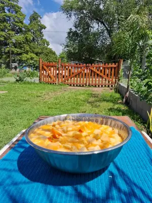 a large bowl of food sitting on a table at Casa del Sol in Santa María