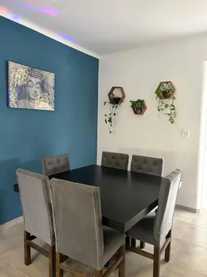 a dining room with a black table and chairs at Casa Naranja habitaciones privadas in Cordoba