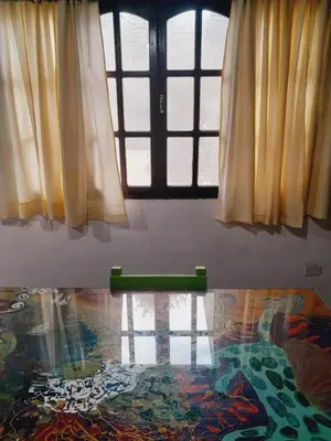 a room with a painting on the floor and windows at Rakum Apartamentos Turísticos in Villa General Belgrano