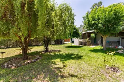 a yard with trees and a house at Habitación Suite Sami Llankay in Villa Ciudad Parque