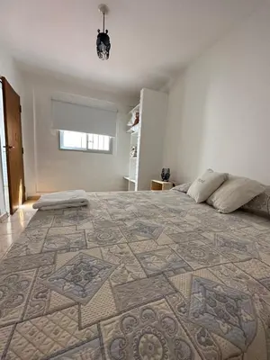 a bedroom with a large bed with a rug on it at CONFORTABLE Dpto. Pasaje Tucumán in Alta Gracia