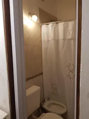 a small bathroom with a toilet and a shower at Las Lavandas Tranquilidad cerca de todo in Mina Clavero