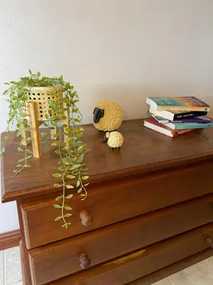 a teddy bear sitting on a dresser with books at Lirios del Campo - Chumamaya Merlo SL in Merlo