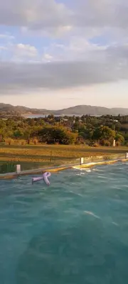 a swimming pool with a shark in the water at Aldea Mate Amargo in Potrero de Garay