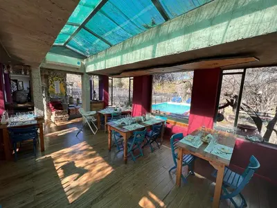 an overhead view of a restaurant with tables and chairs at Araoz de Lamadrid Wine Lodge in San Javier