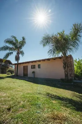 a house with two palm trees in front of it at EL PALMAR in Villa Carlos Paz