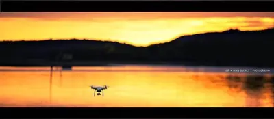 a bird flying over a body of water at sunset at Cabañas Amanecer en el Lago in Villa del Dique