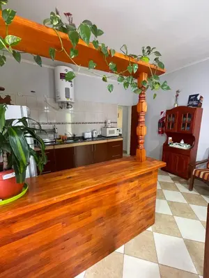a kitchen with a wooden counter in a room at Santa Martina in Merlo