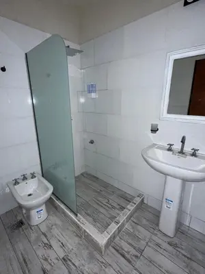 a bathroom with a sink and a shower and a toilet at Complejo de Cabañas Los 2 Soles 9 in Los Reartes