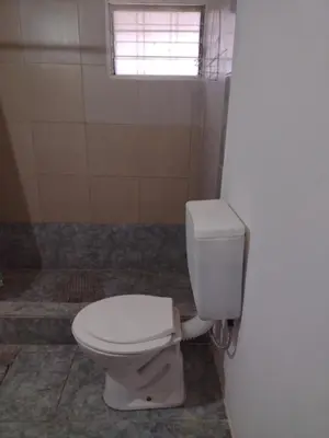 a white toilet in a bathroom with a window at El CAMPITO in La Ramada