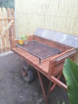 a picnic table with two plants on top of it at CASITA PINTORESCA EN LAS SIERRAS Y LAGO in San Roque