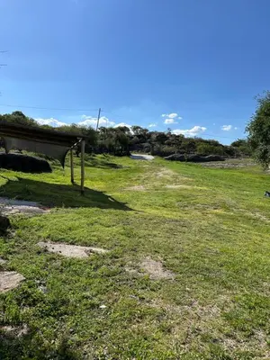 a grassy field with a bench in the foreground at EL CHALÉ casa de campo in Mina Clavero
