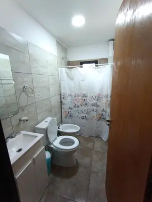 a bathroom with a toilet and a sink and a shower at Complejo Barranca Poceña in Quebrada de los Pozos