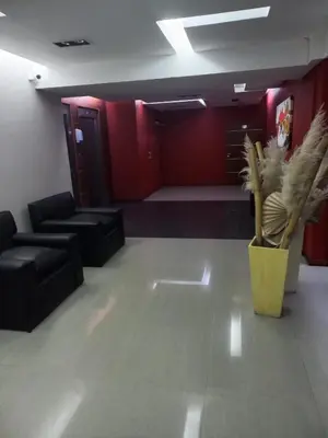 a waiting room with couches and a potted plant at MC departamento in Río Cuarto