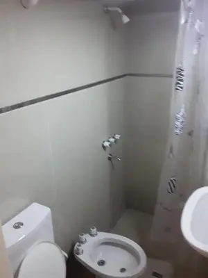 a bathroom with a toilet and a shower and a sink at El Dpto de Gabicito in Cordoba