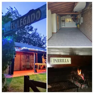 two pictures of a house with a fire place at Cabaña El Legado in Villa del Dique