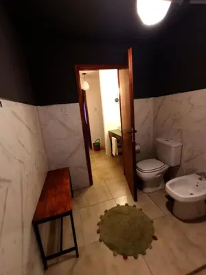 a bathroom with a toilet and a sink at La casita de balcones in Villa Independencia