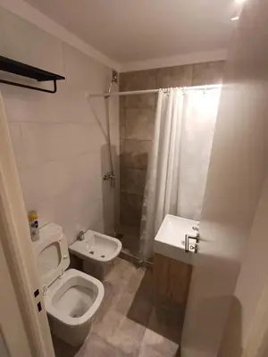 a bathroom with a toilet and a sink and a shower at SERIETÁ 1 dormitorio con pileta y terraza in Cordoba