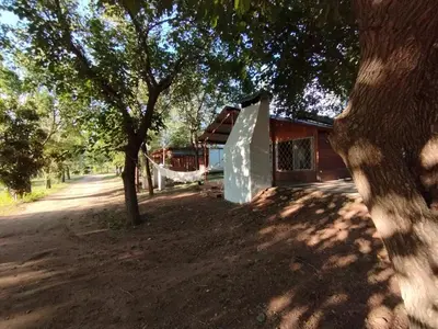 a house on the side of a dirt road with trees at La Cabañita Córdoba in Villa Rumipal