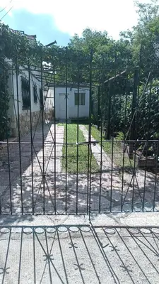 an iron gate with a garden behind it at Departamento para 2 personas in Bialet Massé
