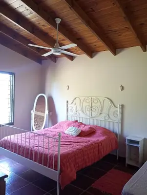 a bedroom with a bed and a ceiling fan at Casa Erica in Santa Rosa de Calamuchita