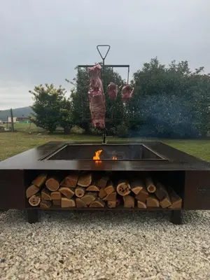 a fire pit with a bunch of fire wood at Casa Calma Puerto del Aguila in Potrero de Garay