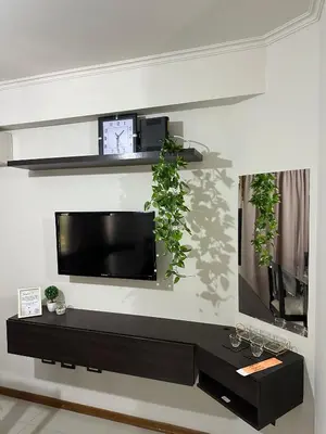 a flat screen tv on a wall with two plants at Apartment Carlos Paz in Villa Carlos Paz