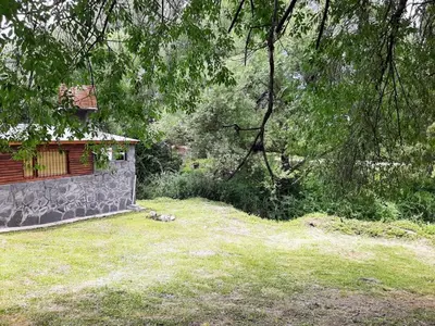 a house in a yard with a grassy field and trees at La vertiente in Villa Yacanto