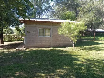 a small brick building in a yard with a tree at Cabaña Serrana in Santa Rosa de Calamuchita