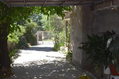a walkway leading into a garden with a gate at El sueño de Norma in San Antonio de Arredondo