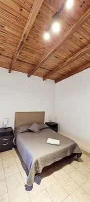 a bedroom with a bed in a room with wooden ceilings at LitStay Monoambiente in Cordoba