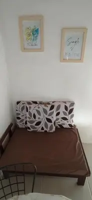 a couch with two pillows on it in a room at Departamento San Antonio in San Antonio de Arredondo