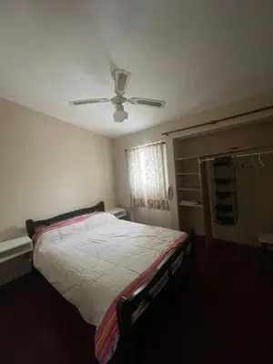 a bedroom with a bed and a ceiling fan at Comodo departamnto con asador in Villa Carlos Paz