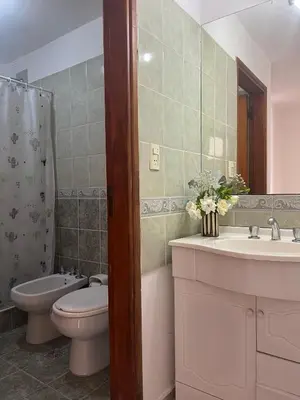a bathroom with a toilet and a sink and a toilet istg at Depto 3 in Villa Carlos Paz