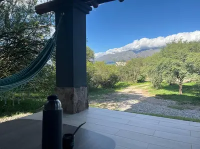 a patio with a view of a field and mountains at Casa en La Comarca in San Javier