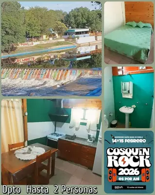 a collage of four pictures of a room at Dpto en Santa María de Punilla in Cordoba