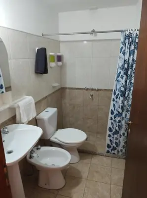 a bathroom with a toilet and a sink at Departamento céntrico in Río Cuarto