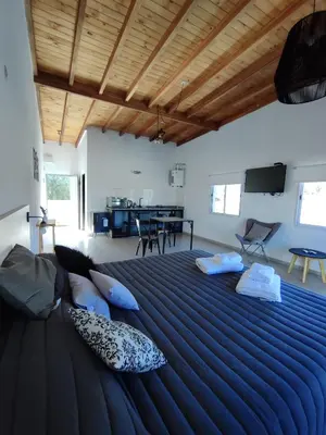 a large bed with pillows on it in a room at TERRAZA TERRAZA Merlo Apartments in Merlo