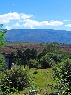 a view of a field with mountains in the background at Terrazas de Yacanto in Villa Yacanto