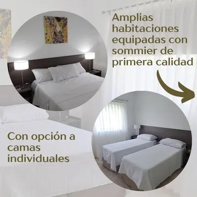 two pictures of a bedroom with two beds and a mirror at Dolce Vita in Merlo