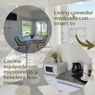 a collage of a kitchen with a table and a microwave at Dolce Vita in Merlo