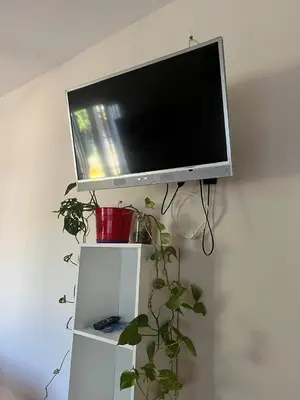 a flat screen tv hanging on a wall with plants at Casa Lavanda in Embalse