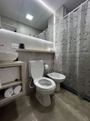 a bathroom with a toilet and a sink at Estudio - apartamento renovado y confortable SS4 in Cordoba